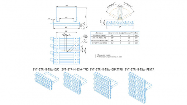 Светодиодный светильник SVT-STR-M-53W-TRIO-45x140